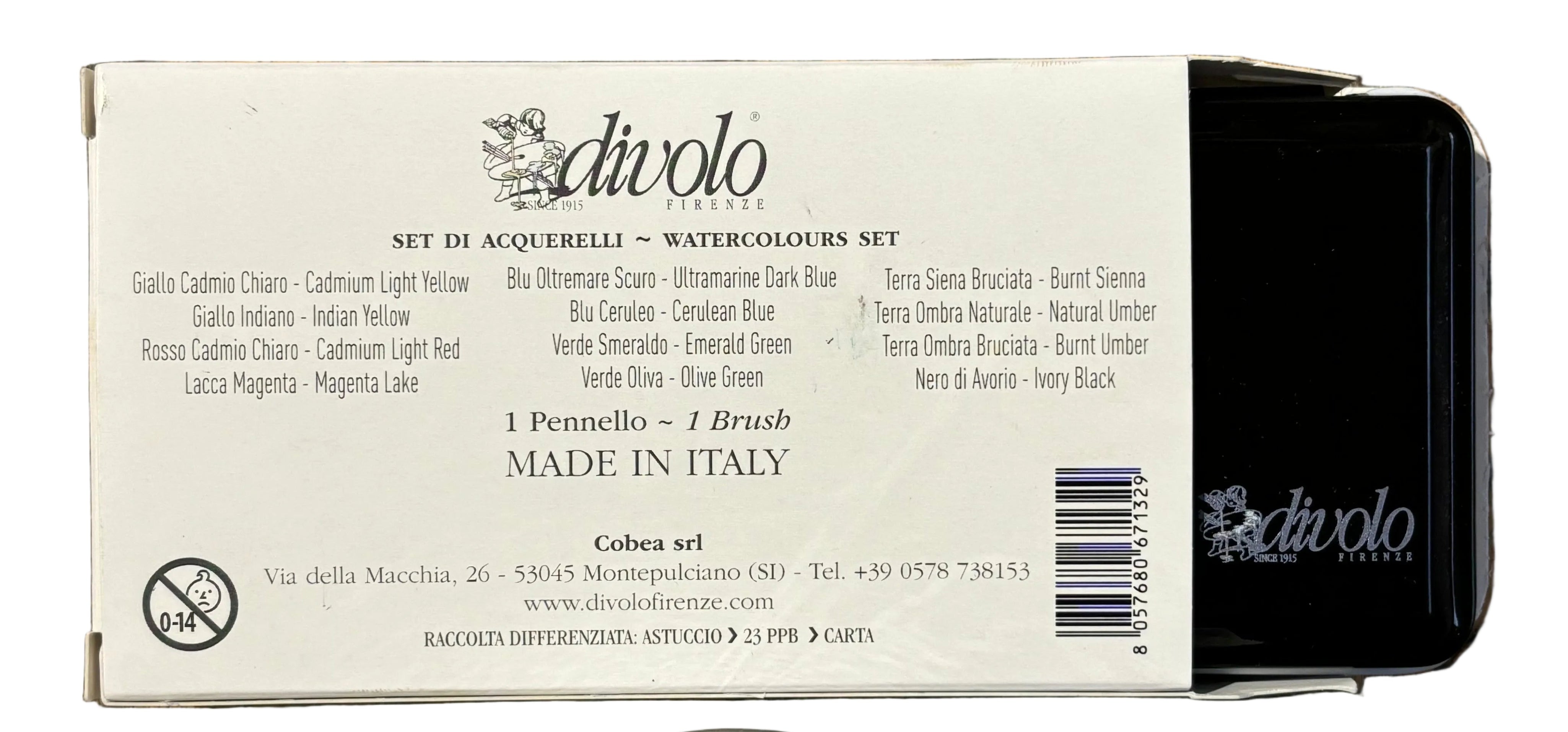 AQ12-MISTO COFANETTO IN METALLO DA 12 ACQUERELLI EXTRAFINI AL MIELE DI ACACIA 1/2 GODET + 1 PENNELLO
