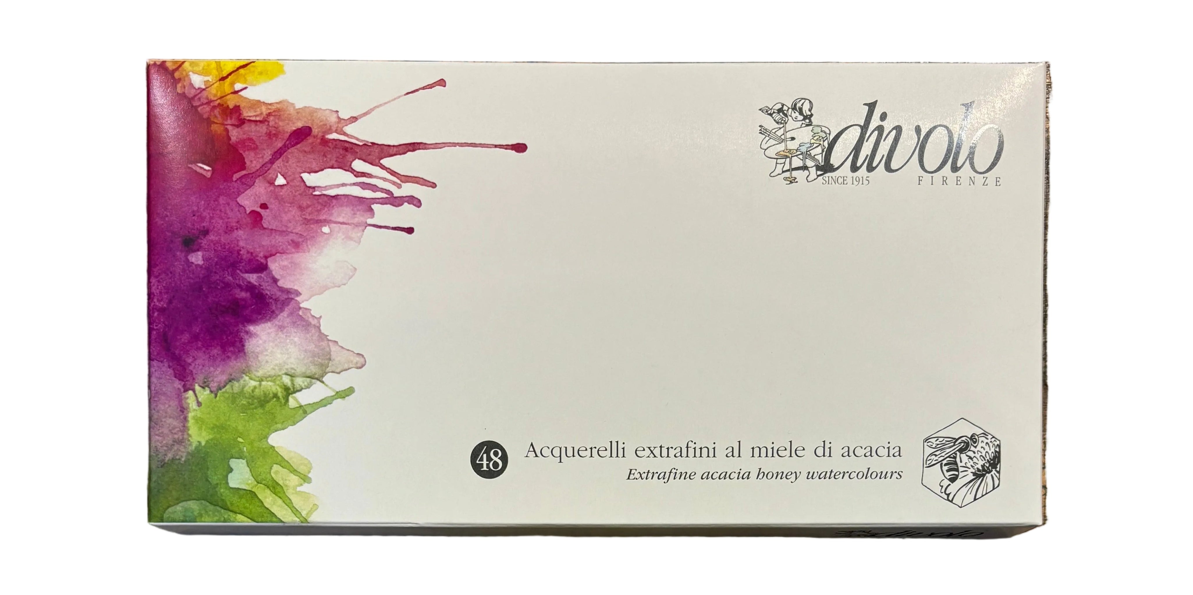 Cofanetto completo di 48 acquerelli Divolo extrafini al miele di acacia da 1/2 godet + 1 pennello