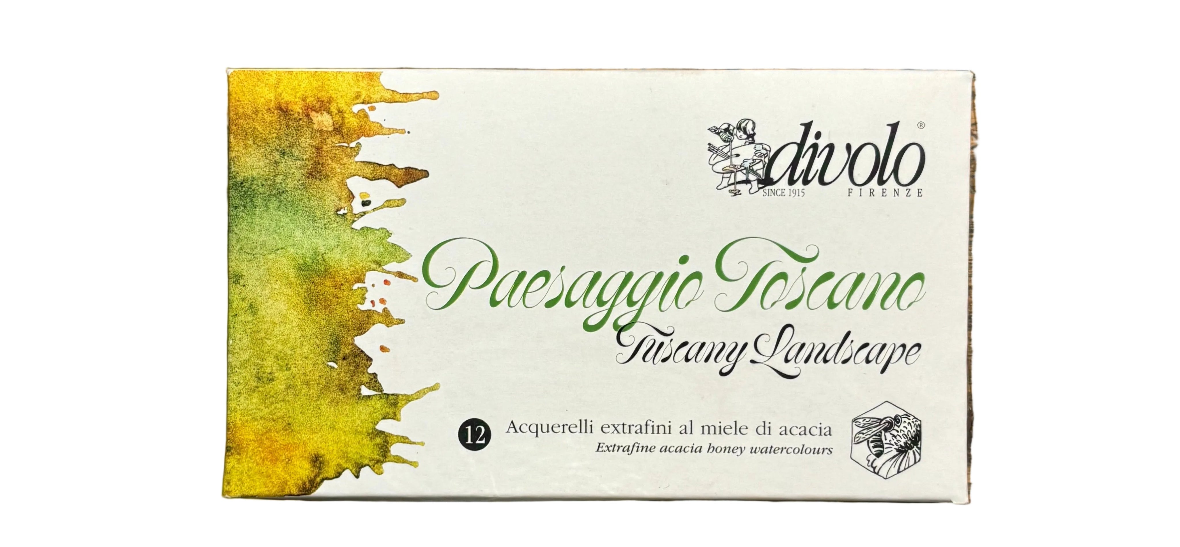 AQ12-PAESAGGIO TOSCANO COFANETTO IN METALLO DA 12 ACQUERELLI EXTRAFINI AL MIELE DI ACACIA 1/2 GODET + 1 PENNELLO (Copia) (Copia)