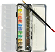 Cofanetto da 24 acquerelli completo di 12 acquerelli Divolo extrafini al miele di acacia da 1/2 + 1 pennello godet