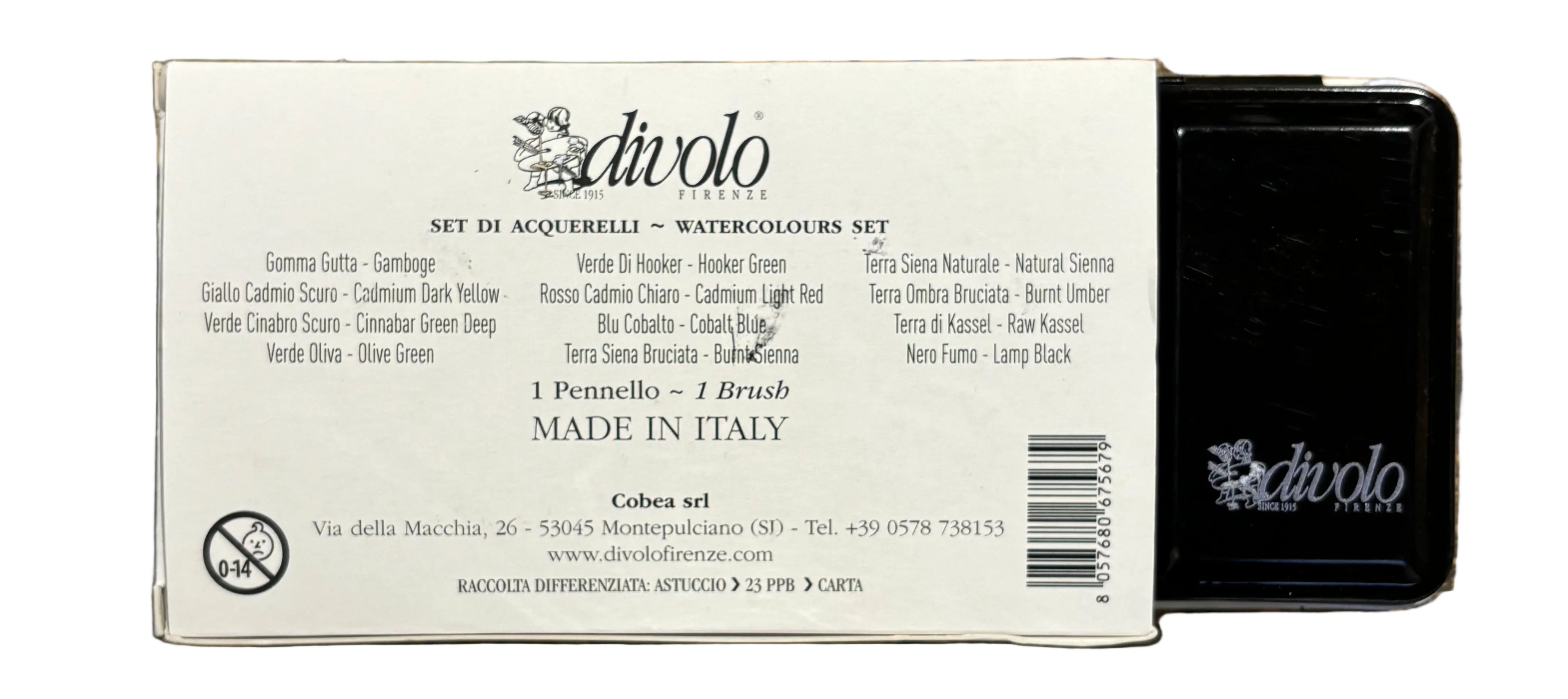 AQ12-PAESAGGIO TOSCANO COFANETTO IN METALLO DA 12 ACQUERELLI EXTRAFINI AL MIELE DI ACACIA 1/2 GODET + 1 PENNELLO (Copia) (Copia)