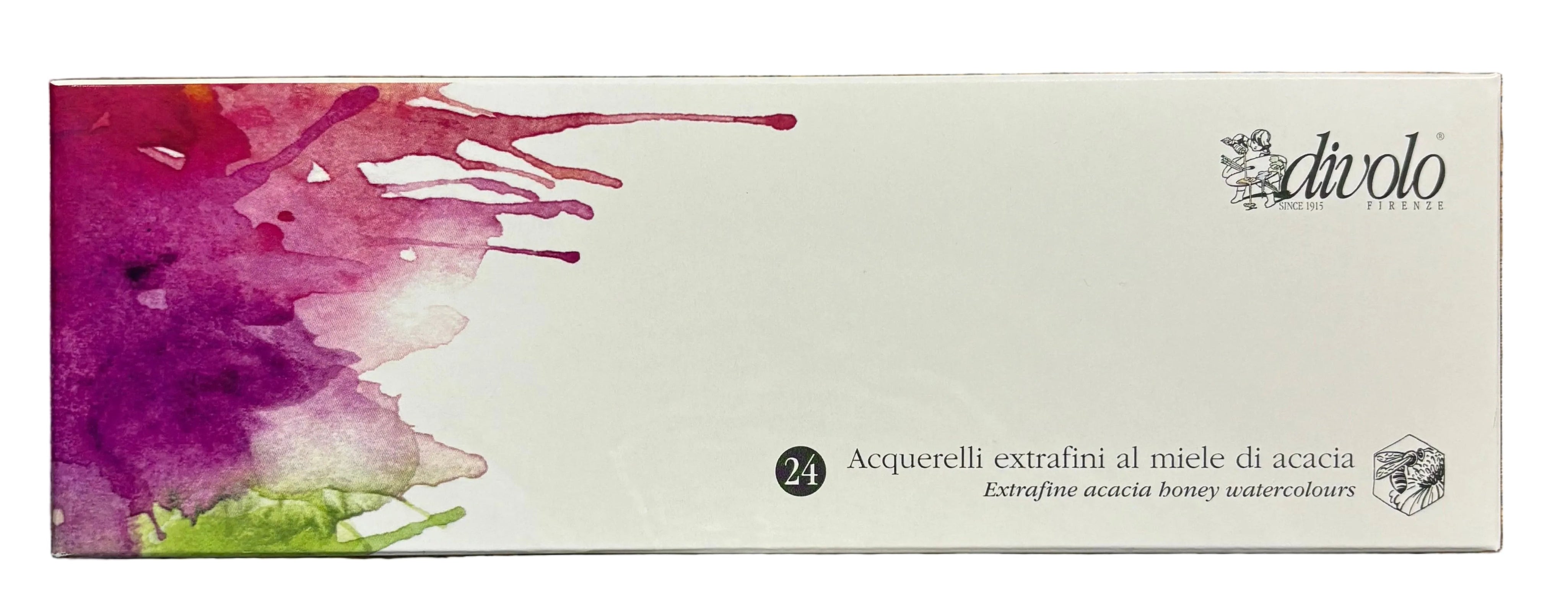 Cofanetto completo di 24 acquerelli Divolo extrafini al miele di acacia da 1/2 godet + 1 pennello