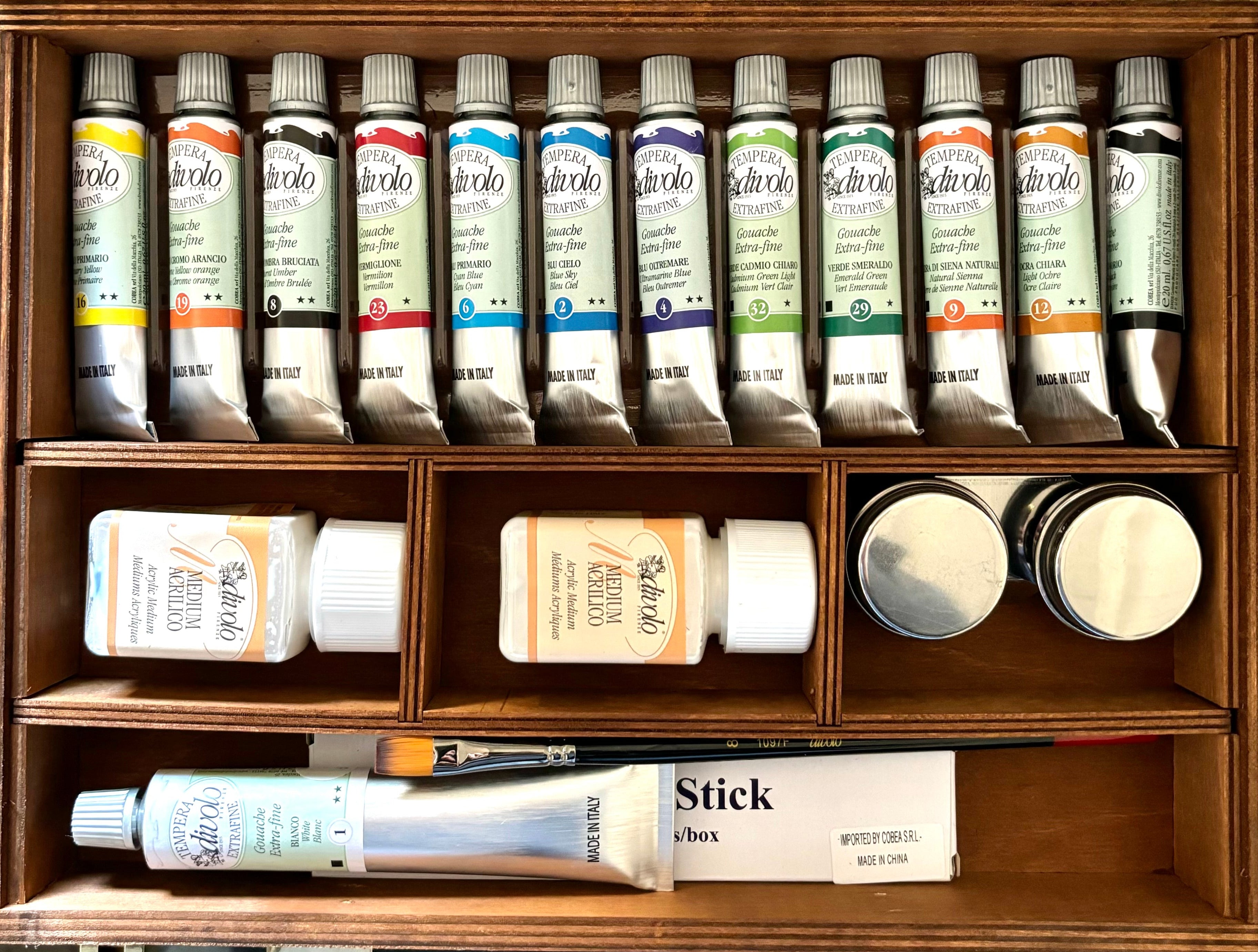 Cassetta completa di 13 colori a tempera extrafine