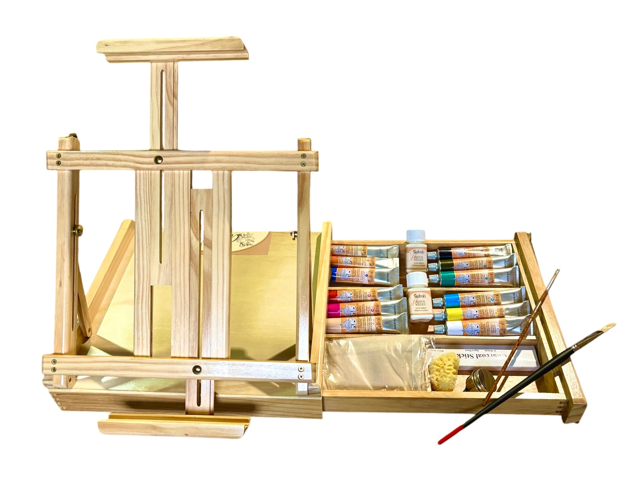 Cassetta cavalletto completa di colori acrilici Betacril e strumenti per pittura