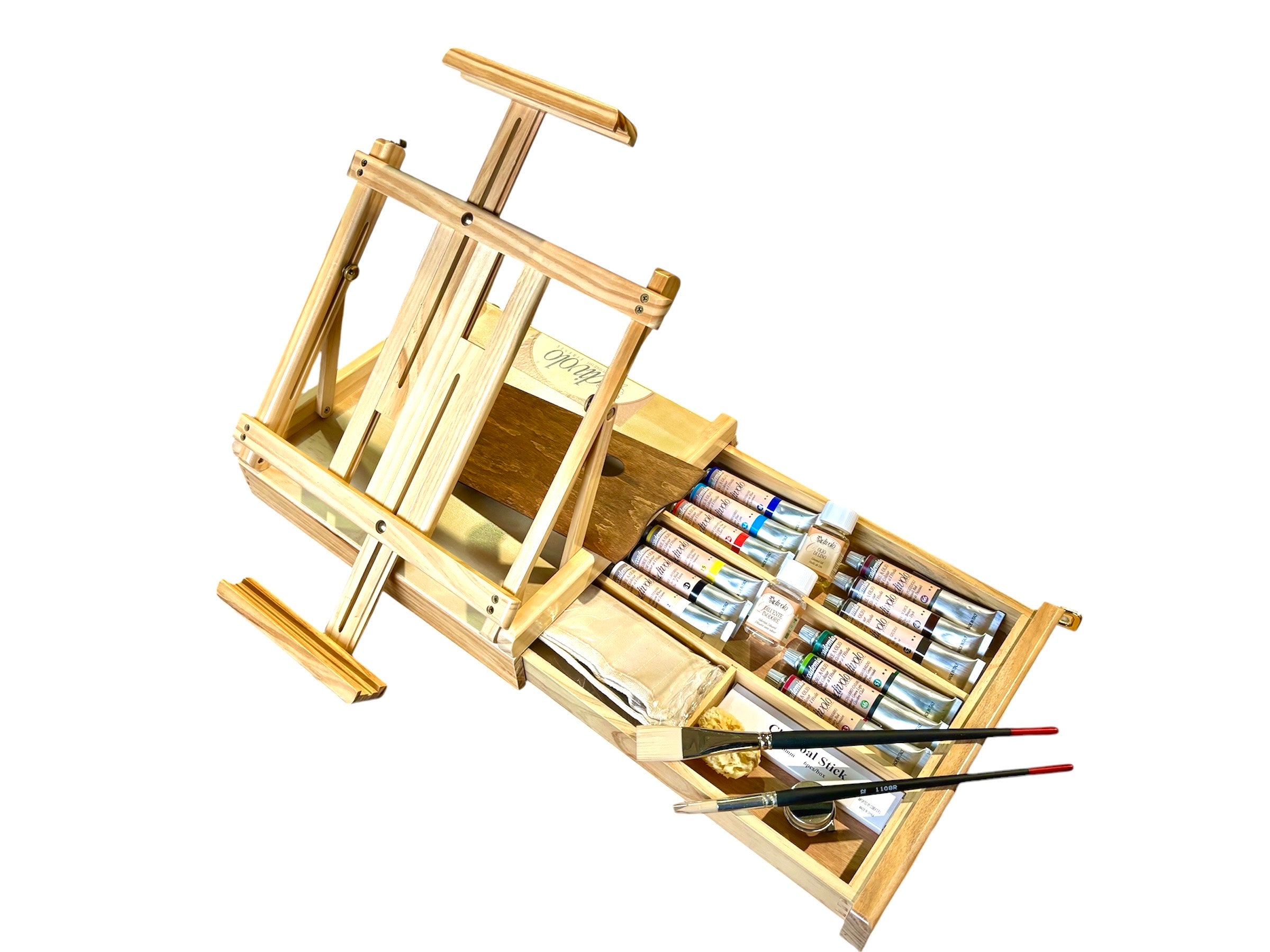 Cassetta cavalletto completa di colori ad olio Accademia e strumenti per pittura