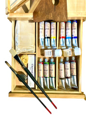 Cassetta cavalletto completa di colori ad olio Accademia e strumenti per pittura